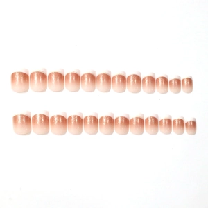 24pcs gradient pink to brown short oval press-on nails with glitter French tips