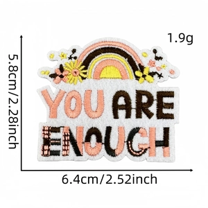 Detail of sunflower rainbow embroidery patch with You Are Enough text in 5.8x6.4cm size