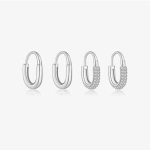 Minimalist Oval Hoop Earrings With 925 Sterling Silver Earring Post Zircon Inlaid Geometric U-Shaped Jewelry For Women