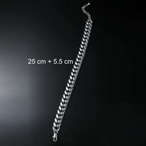 Polished silver cuban link anklet for men with 25cm chain and 5.5cm extension