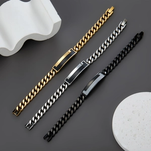 Hip hop street style cuban link bracelets with carbon fiber plate in gold, silver, and black
