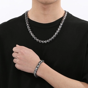 Ensemble collier et bracelet pour hommes en acier inoxydable style écaille de dragon