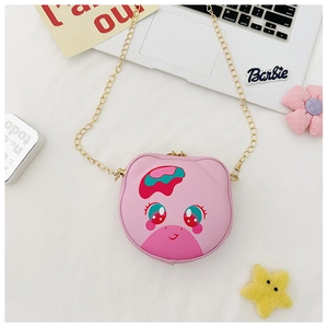 Pink cartoon cross-body bag for girls with cute eyes, gold chain and vintage clasp detail