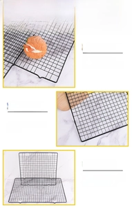 Detail of non-stick black cooling rack showing curved support feet and mesh texture