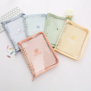 Transparent A5/A6 6-ring binder notebooks with colorful fabric edges and fruit patterns