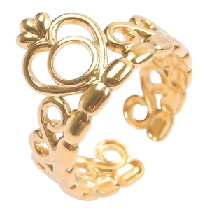 Detail of a hollow crown-shaped adjustable golden ring in polished stainless steel