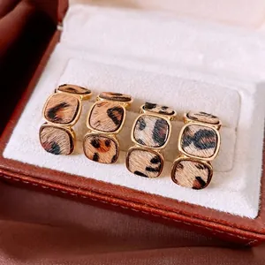 Leopard Print Geometric Earrings 18K Gold Plated Copper With 925 Sterling Silver Earring Post Retro Faux Pony Hair Women