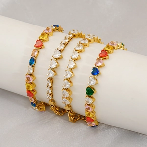 Heart Cubic Zirconia Tennis Bracelet Stainless Steel 18K Gold Plated Adjustable Fashion Jewelry For Women