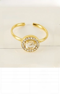 Detail of 18K gold plated stainless steel ring with 9.4mm zircon and crystal pavé