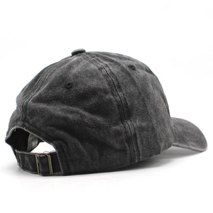 Vintage dark grey washed cotton baseball cap with adjustable metal buckle back view
