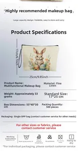 Detail view of multi-functional rabbit pouch with material and size specifications