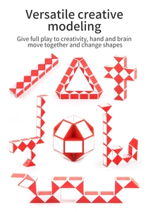 Versatile red and white magic snake puzzle showing creative shapes like spheres and animals