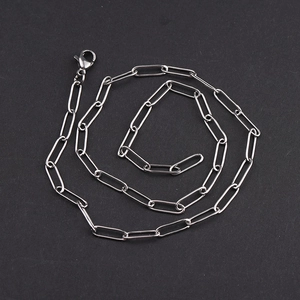Detail of silver stainless steel paperclip chain necklace with lobster clasp