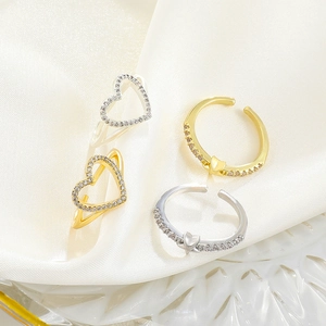 Exquisite gold and silver adjustable open rings with zircon hearts and stars on silk