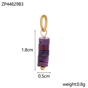 Macro shot of purple stone pendant with 1.8cm height and gold metal accents