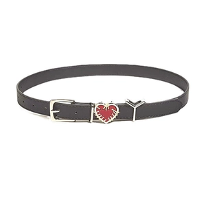 Black PU leather belt with red heart and metal letter Y buckles for casual jeans wear