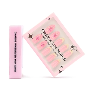 Faux Ongles Press On Fleur 3D Français Jaune Amande Ongles Roses Style Doux Manucure Pour Femmes