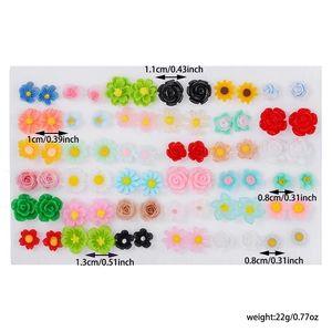 Colorful resin flower stud earrings set with multiple sizes and daisy rose patterns