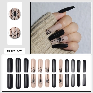 Halloween künstliche Fingernägel Sargform schwarz Spinnennetz-Design 24er-Set