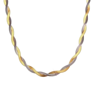 Multi-layered two-tone gold and silver twisted snake bone chain necklace for women