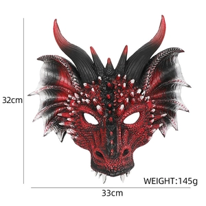 Red and black dragon mask for Halloween cosplay with 33cm width and realistic scales