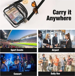 Transparent crossbody bag with black straps for stadium and travel security checks