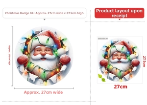 Detail view of 27x27.5cm Santa Claus sticker with dimensions for Christmas decoration