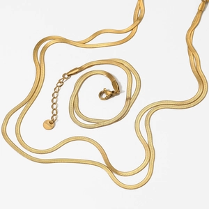 Double-layered golden stainless steel snake chain necklace with lobster clasp