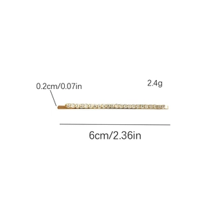Detailed dimensions of sparkling rhinestone bobby pin with gold plated alloy finish