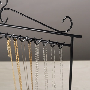 Wall-mounted black metal iron jewelry display organizer for necklaces and bracelets