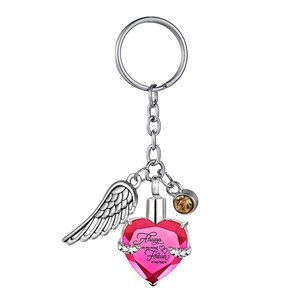 Red heart cremation urn keychain with wings and Always on my mind Forever in my heart engraving