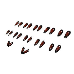 Glossy dark burgundy gradient stiletto press-on nails set with 24 pieces on white background