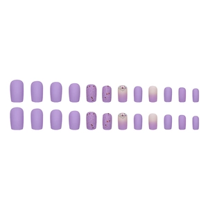 Frosted purple gradient press-on nails with glitter and rhinestones set of 24 pieces