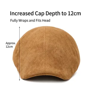 Brown vintage newsboy cap with 12cm deep crown design for a snug and warm fit