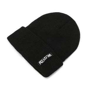 Beanie Hat Acrylic Ribbed Knit Plush Lining Warm Ear Protection Solid Color Cuff Letter Patch Unisex Winter Accessory