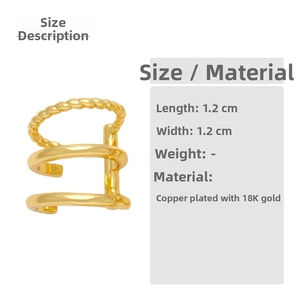 Detail showing 1.2cm 18K gold plated multi-layer textured irregular ear cuff earrings