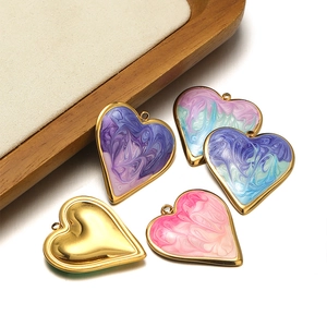 Polished stainless steel colorful enamel heart pendants for DIY necklace jewelry making