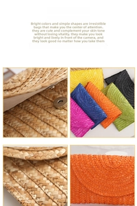 Detailed view of handmade straw woven clutch bags with secure magnetic metal buckles