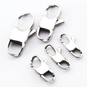 Polished silver stainless steel lobster clasps in various sizes for DIY jewelry making