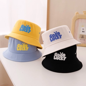 Kids Bucket Hat Cotton Canvas Sun Protection Wide Brim Fisherman Cap With Rabbit Ear Letter Print For Toddlers