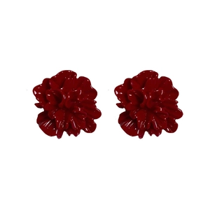 Elegant red layered flower stud earrings in high-gloss finish on a white background