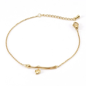 Stainless Steel Heart Charm Bracelet For Women 18K Gold Plated Twig Branch Bar Link Chain Adjustable Minimalist Jewelry