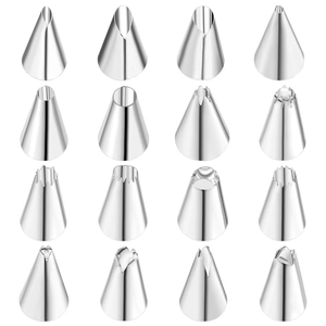 Set of 16 professional stainless steel piping tips for cake decorating and DIY baking