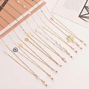 Alloy Glasses Chain With Evil Eye Butterfly Charms Faux Artificial Pearl Sunglasses Lanyard Mask Holder Fashion Jewelry For Women