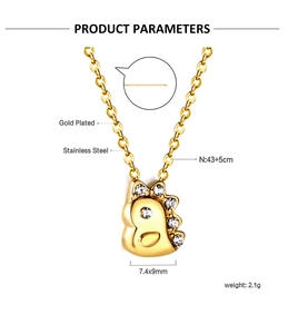 Dimensions détaillées pour le collier licorne en acier inoxydable plaqué or