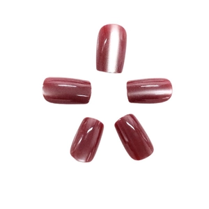 24pcs short square press-on nails with dark red cat eye glitter finish and shimmer effect