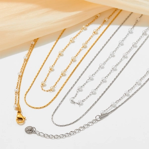 Double Layer Necklace And Bracelet Jewelry Stainless Steel Imitation Artificial Pearl Vintage Elegant Clavicle Chain For Women