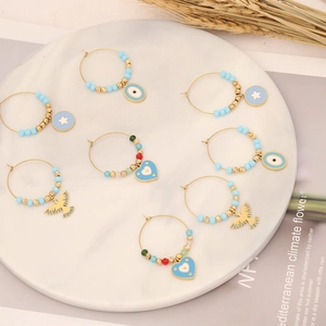 Stainless Steel Hoop Earrings With Crystal Colorful Beads Evil Eye Heart Star Pendant Enamel Jewelry For Women Bohemian