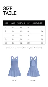 Detailed size chart for high elasticity summer sports dress with S to XXL measurements