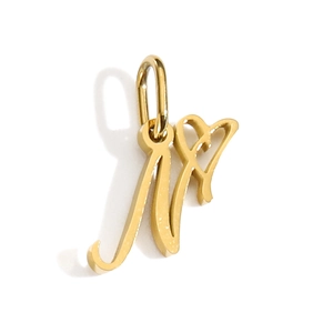 Detailed view of a bright gold lowercase letter H charm with a polished metal finish